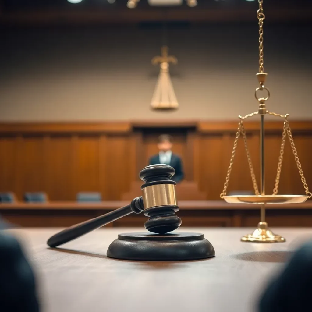 Courtroom scene illustrating a lawyer's suspension