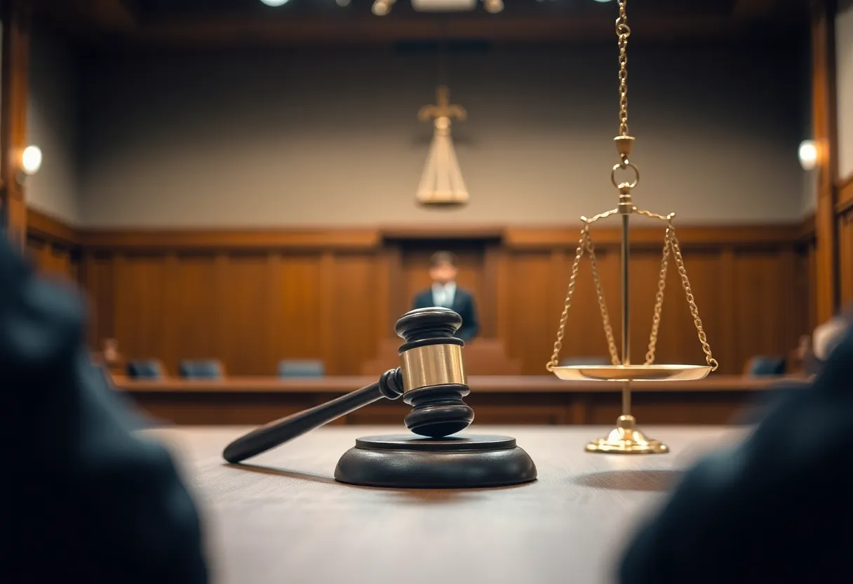 Courtroom scene illustrating a lawyer's suspension