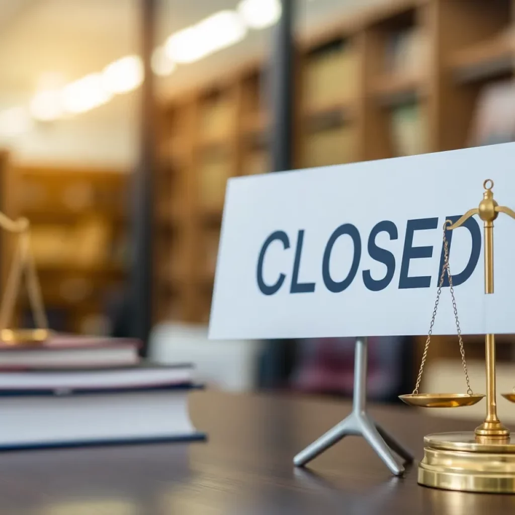 Closed legal office reflecting interim suspension of lawyer