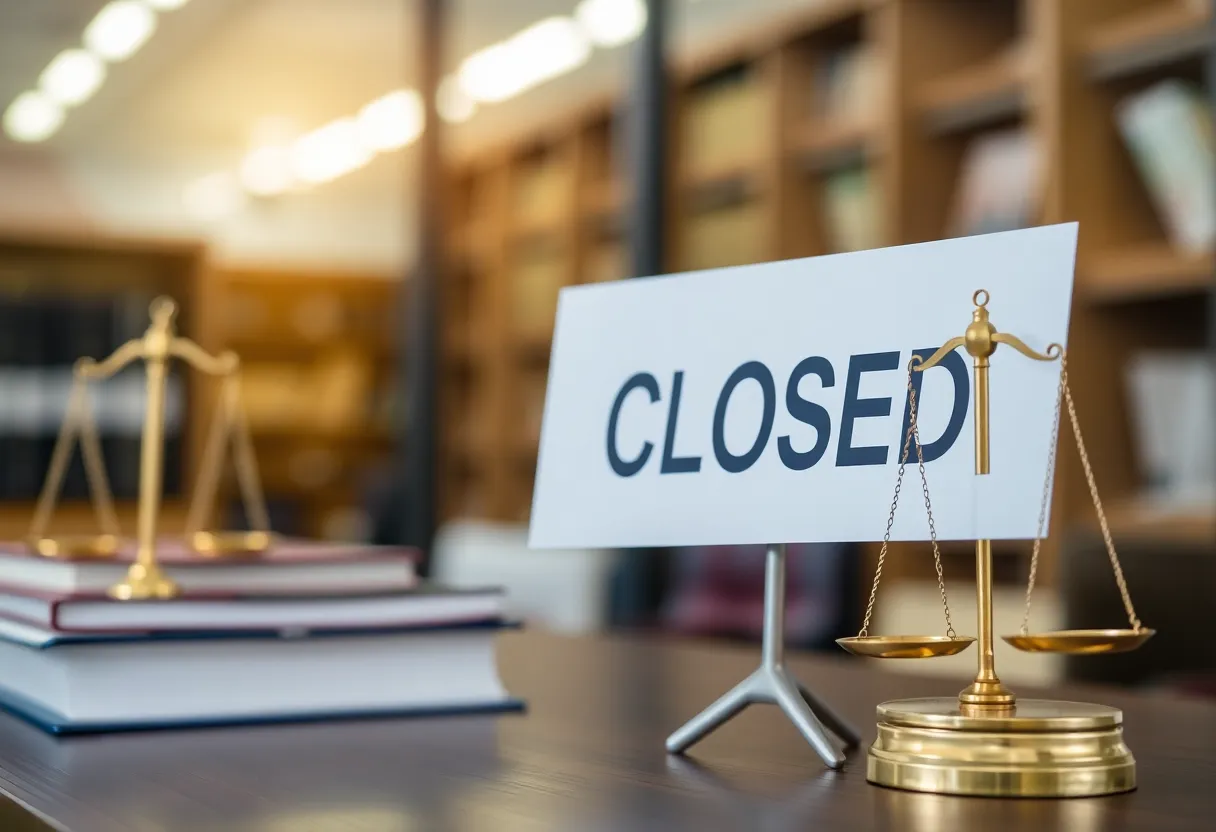 Closed legal office reflecting interim suspension of lawyer