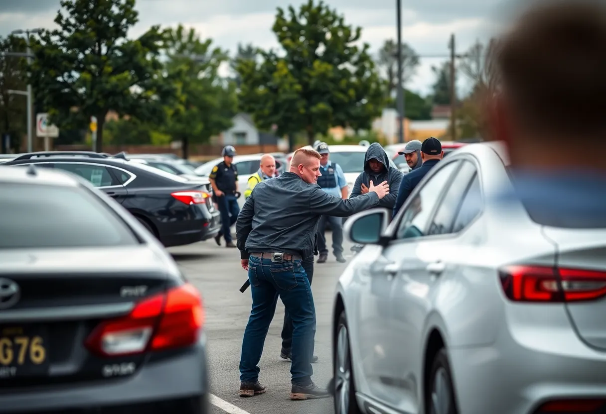 Dramatic confrontation in a parking lot