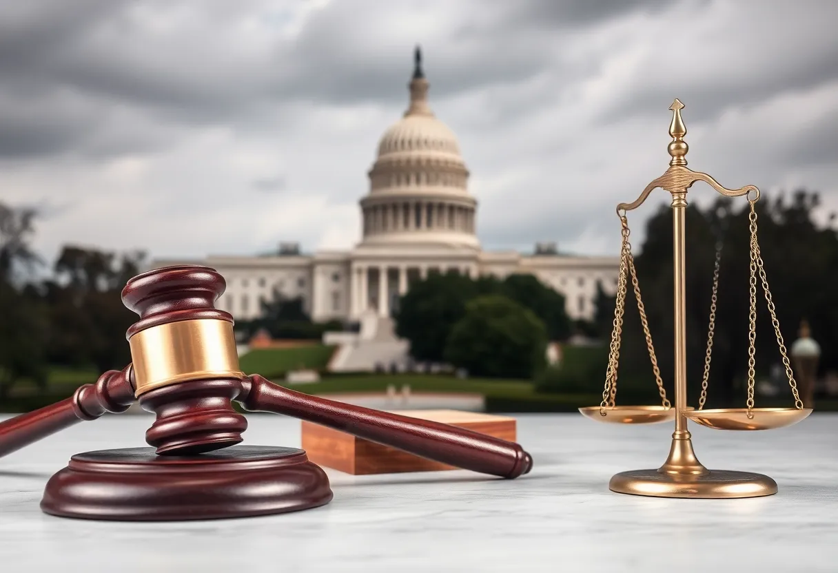 Conceptual representation of the legal system with gavel and scales