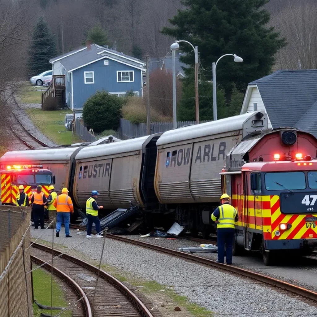 Emergency responders at the scene of the East Palestine train derailment, highlighting community impact.