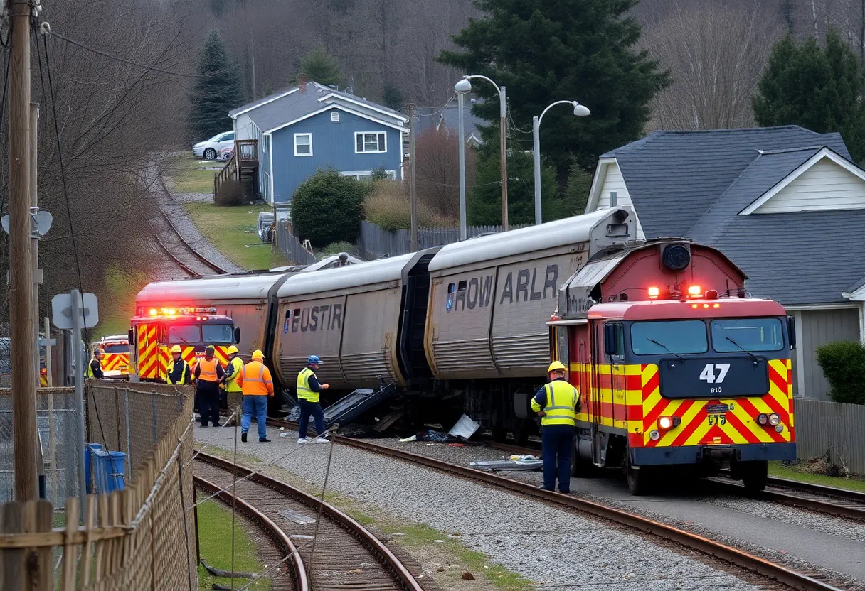Emergency responders at the scene of the East Palestine train derailment, highlighting community impact.