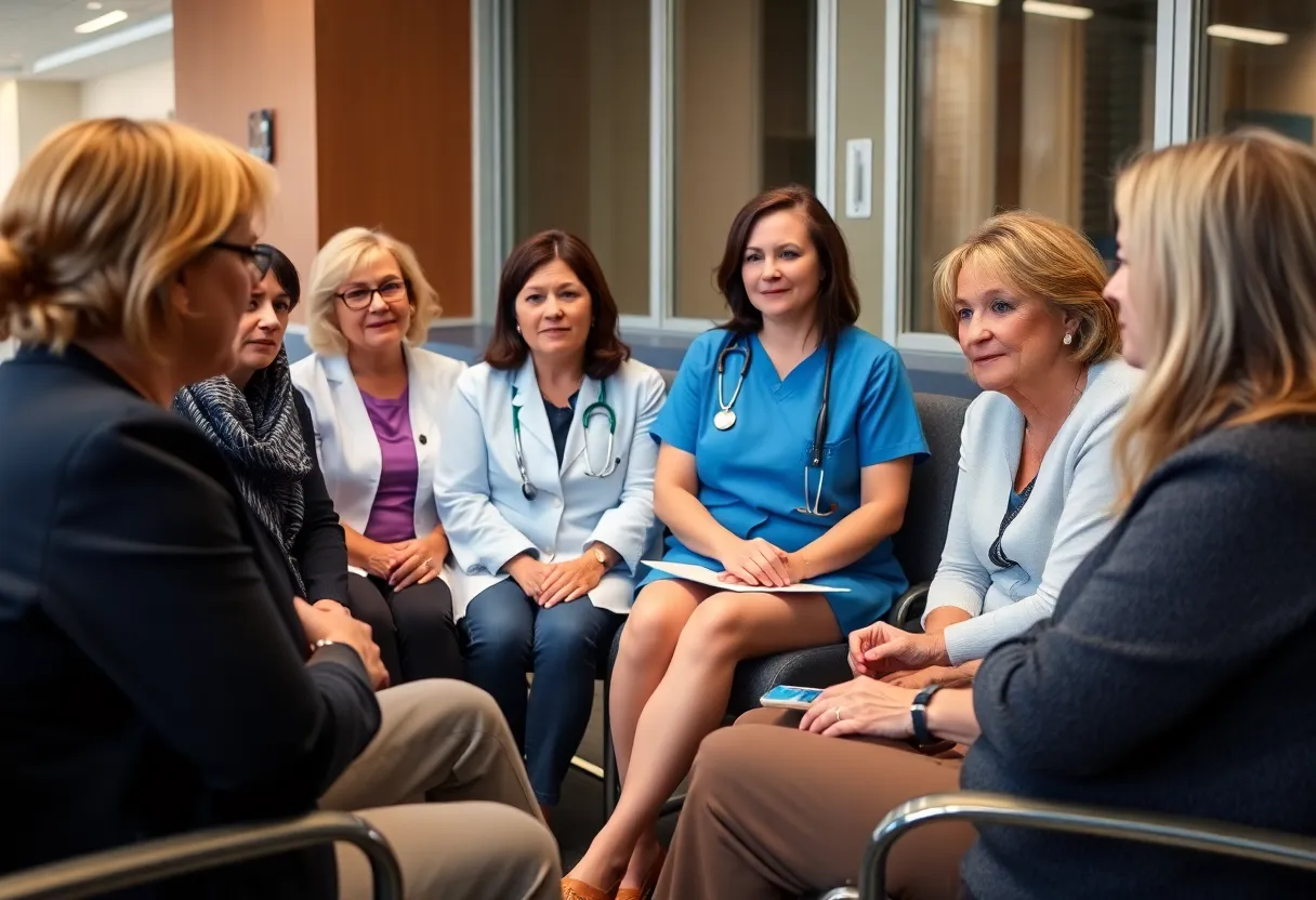 Women discussing healthcare issues related to gynecologist misconduct