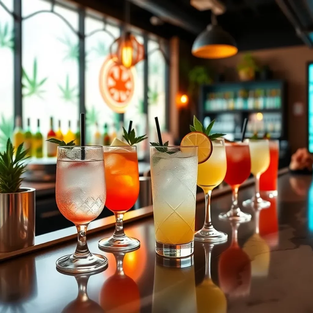 Interior view of High Rise Seltzers Cannabis Dry Bar showcasing refreshing mocktails.