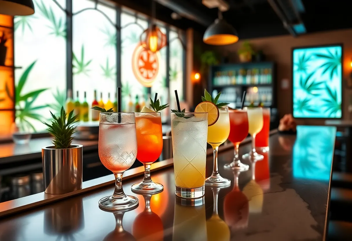 Interior view of High Rise Seltzers Cannabis Dry Bar showcasing refreshing mocktails.