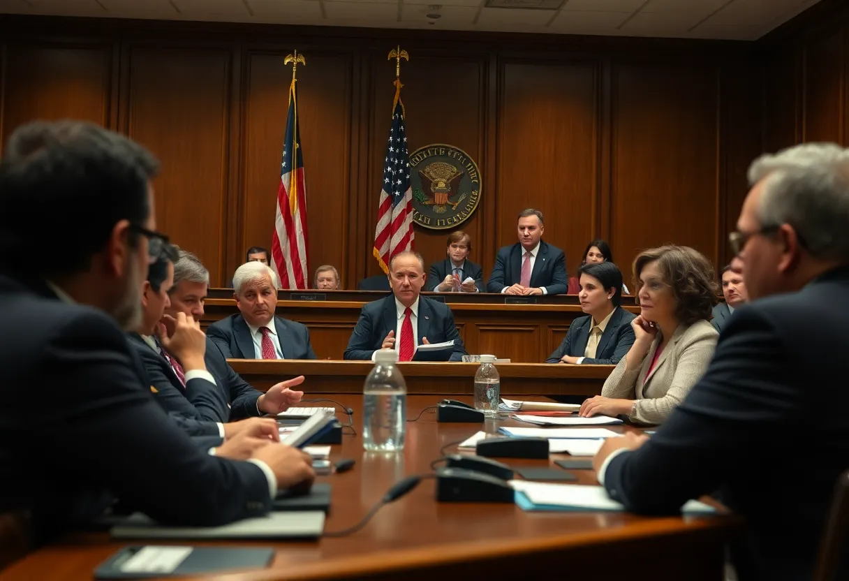 Courtroom scene during an immigration fraud hearing