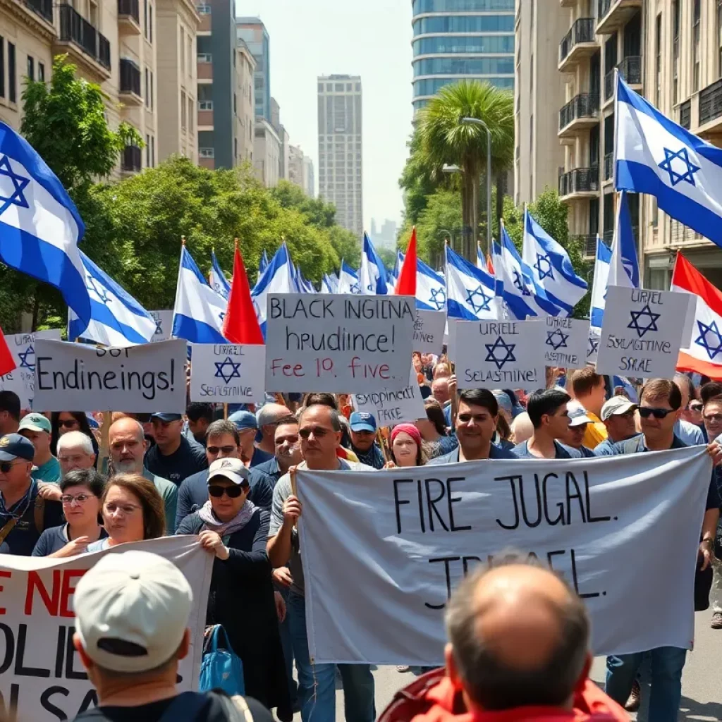 Demonstrators in Israel advocating for judicial independence during a protest.