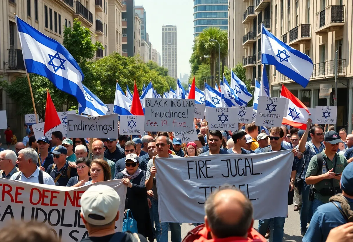 Demonstrators in Israel advocating for judicial independence during a protest.