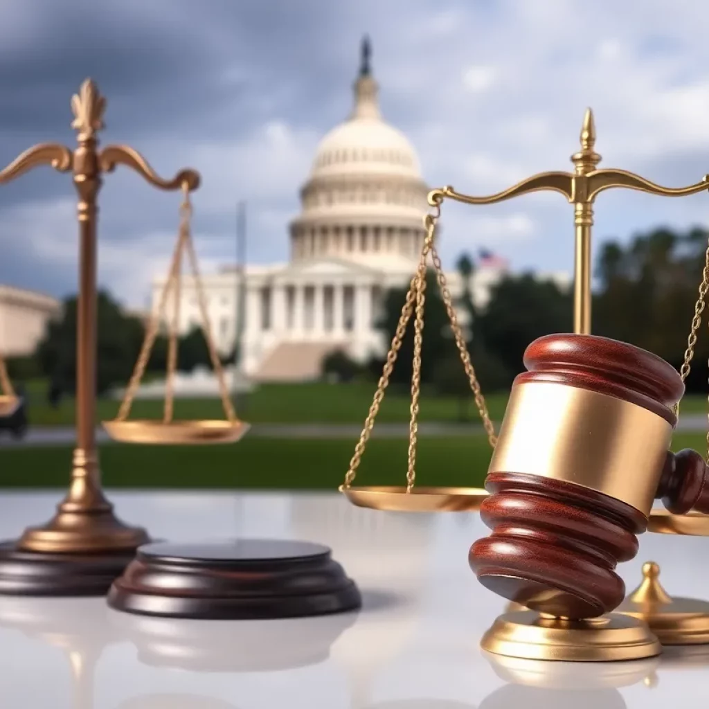 Symbolic representation of justice with gavel and scales