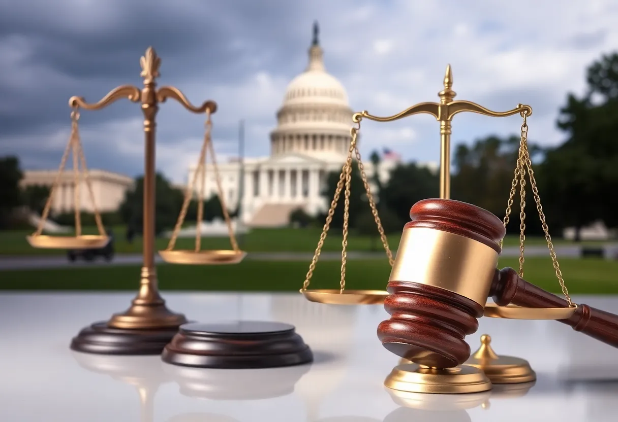 Symbolic representation of justice with gavel and scales