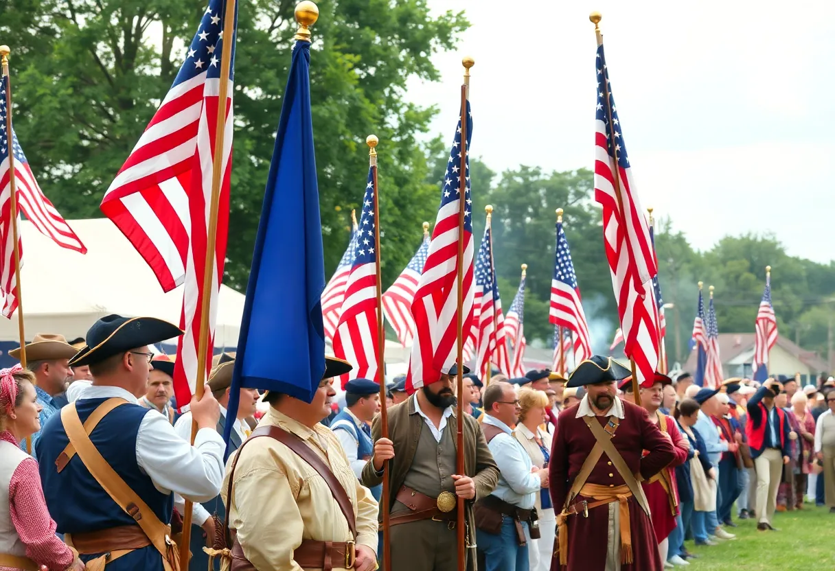 Reenactment of Lafayette Day in Charleston with participants in historical attire.