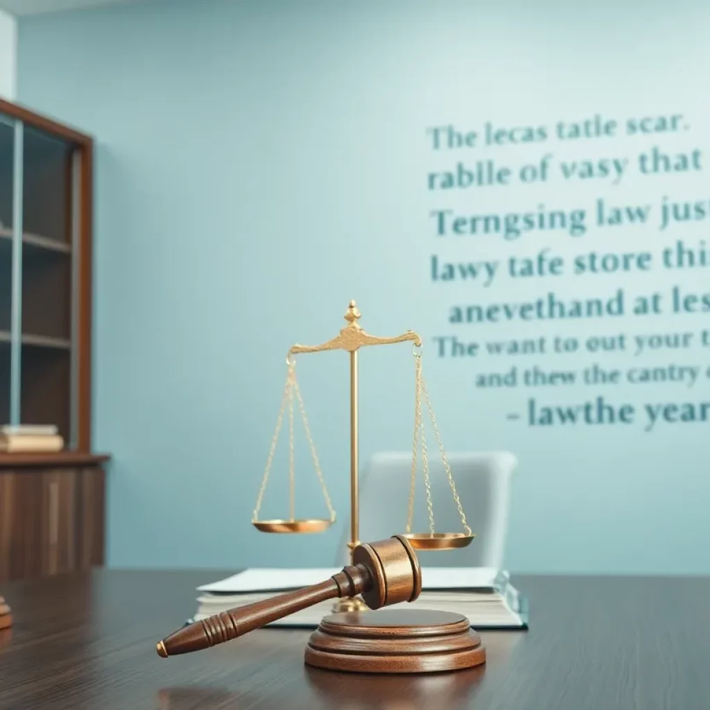 A law office showcasing elements of justice and advocacy.