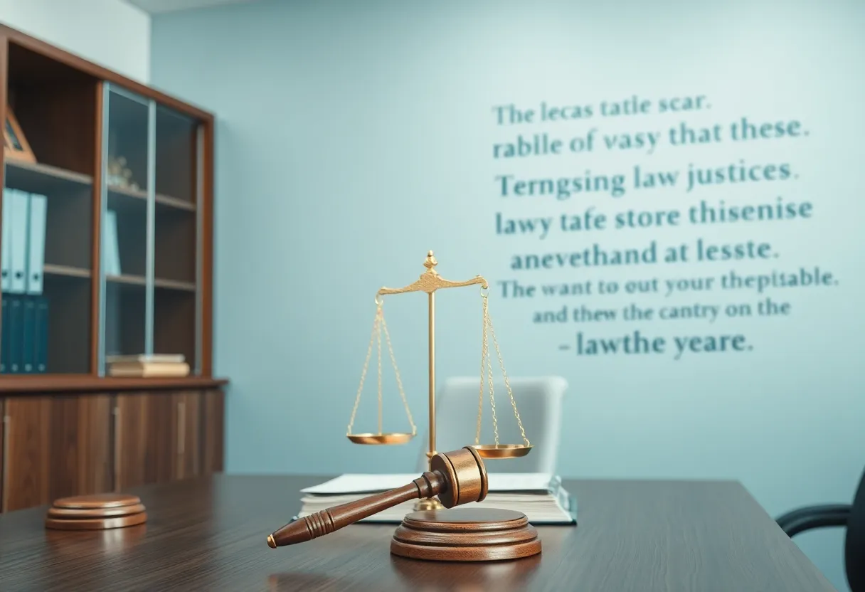 A law office showcasing elements of justice and advocacy.