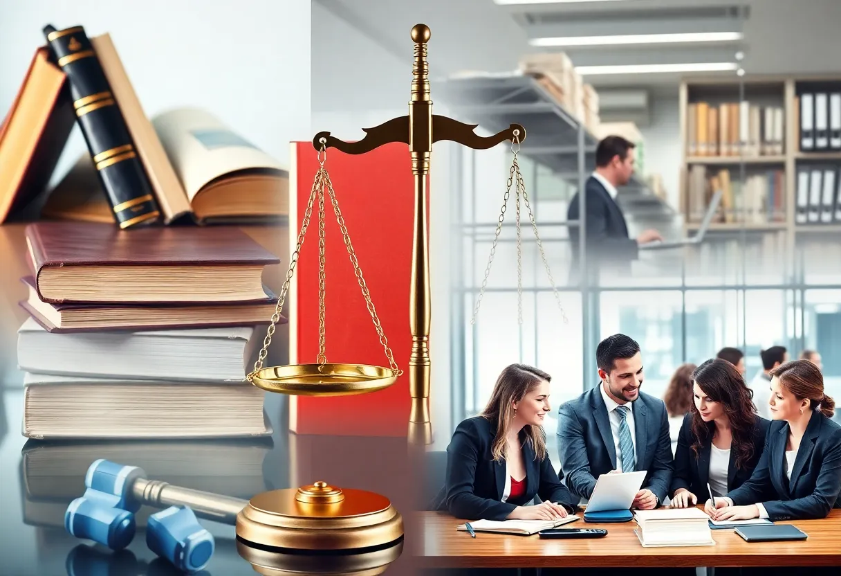 Collage of legal themes symbolizing the diversity of law services in Long Island