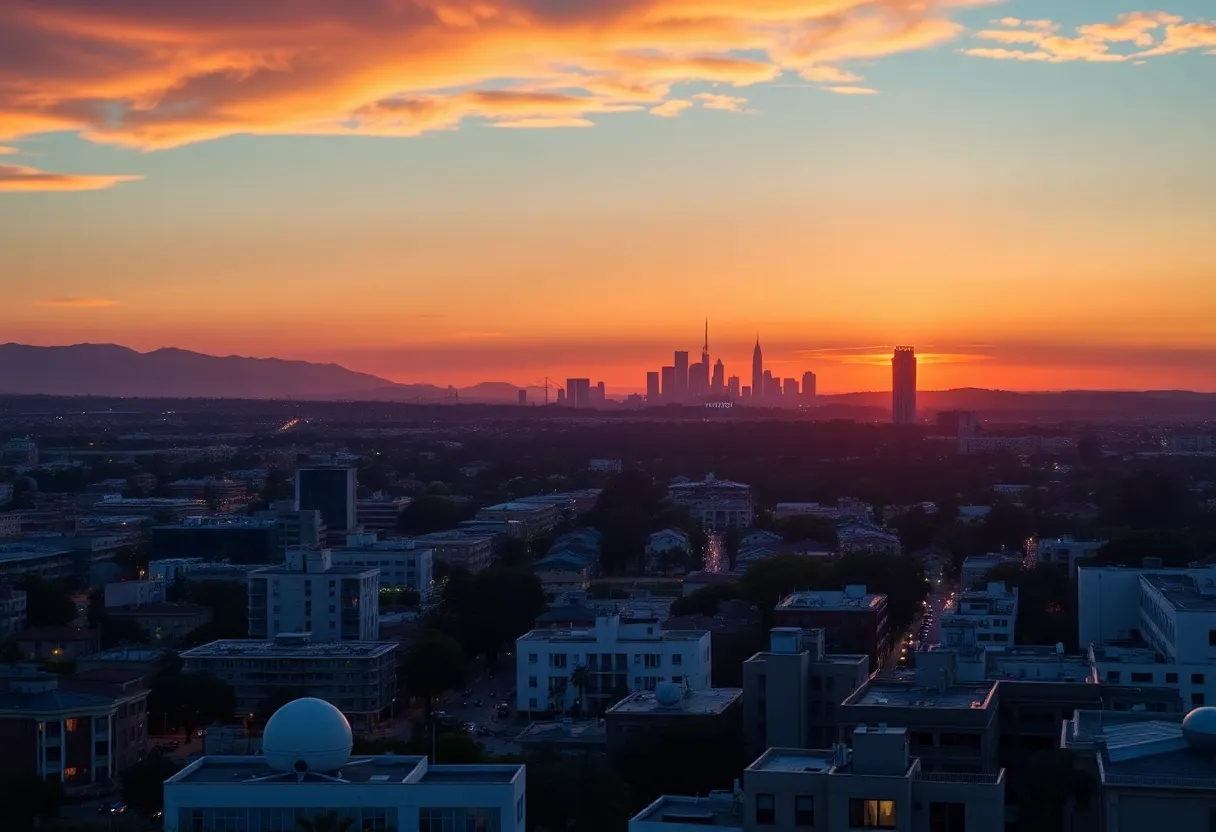 Panoramic view of Los Angeles with iconic landmarks