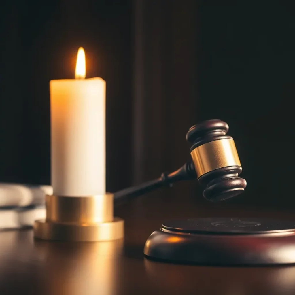 A candle and gavel symbolizing the loss of a legal figure