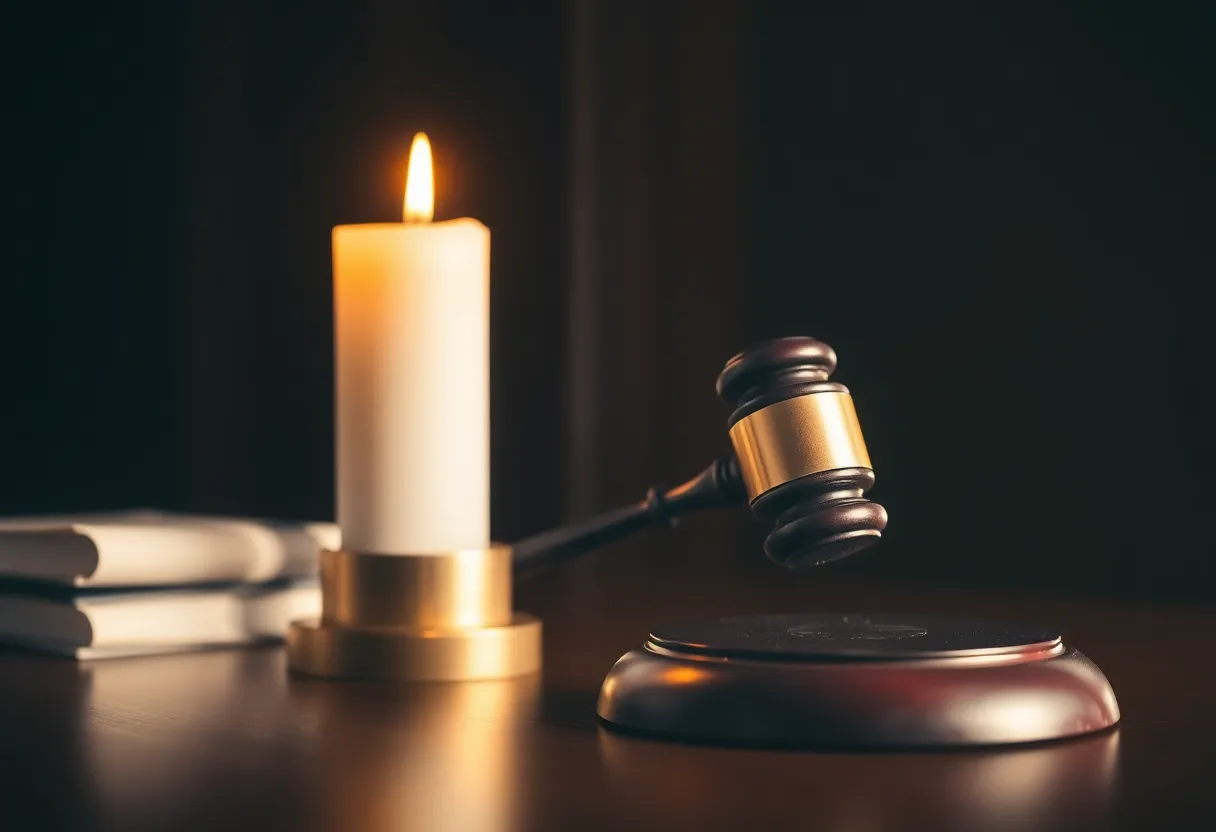A candle and gavel symbolizing the loss of a legal figure