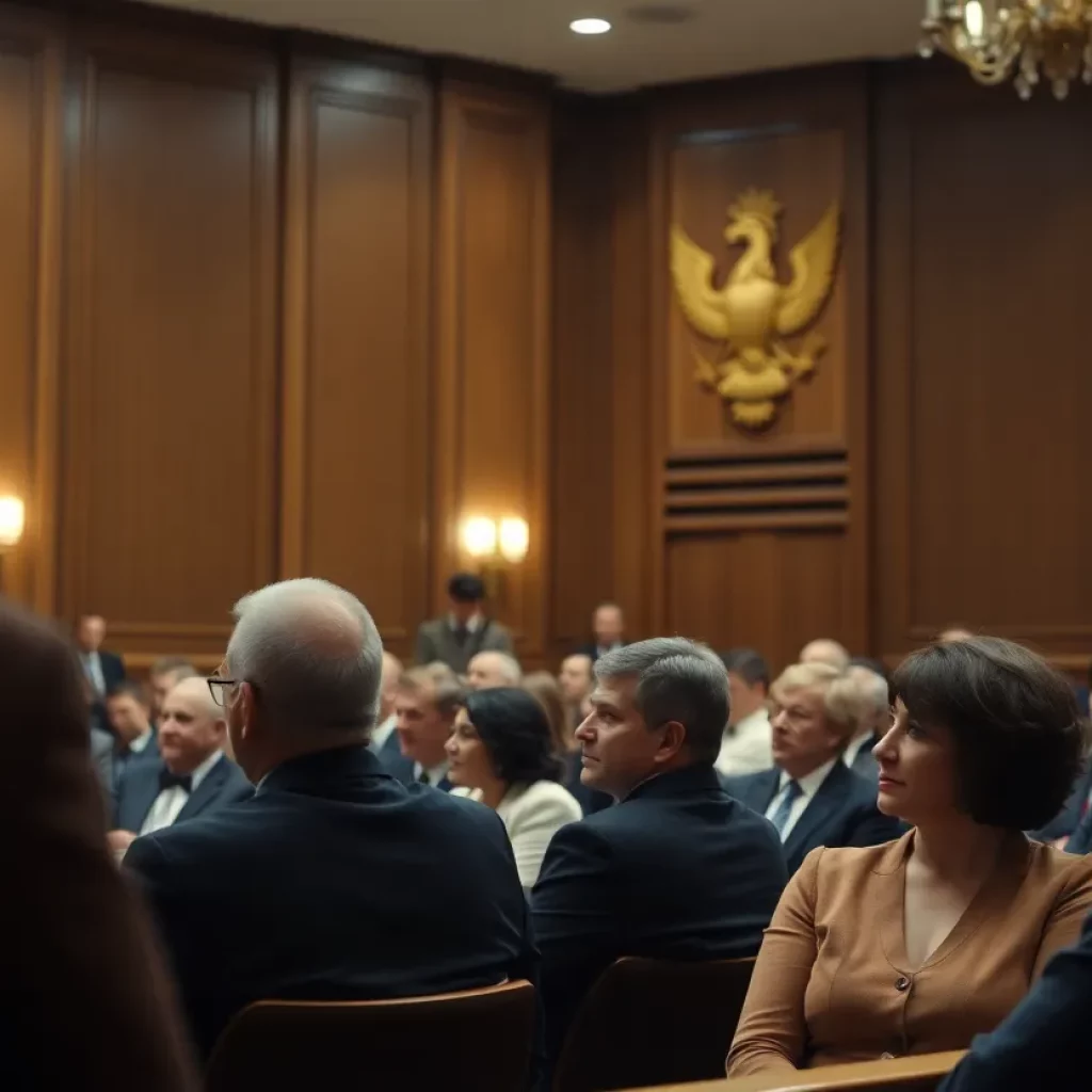 Dramatic courtroom scene during Menendez brothers case hearings.