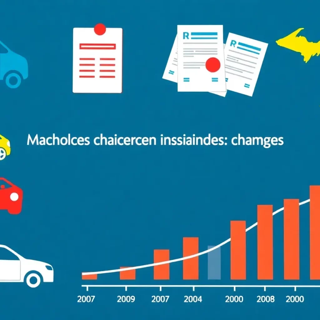 Graphic of Michigan's auto insurance reforms including car symbols and fee changes.
