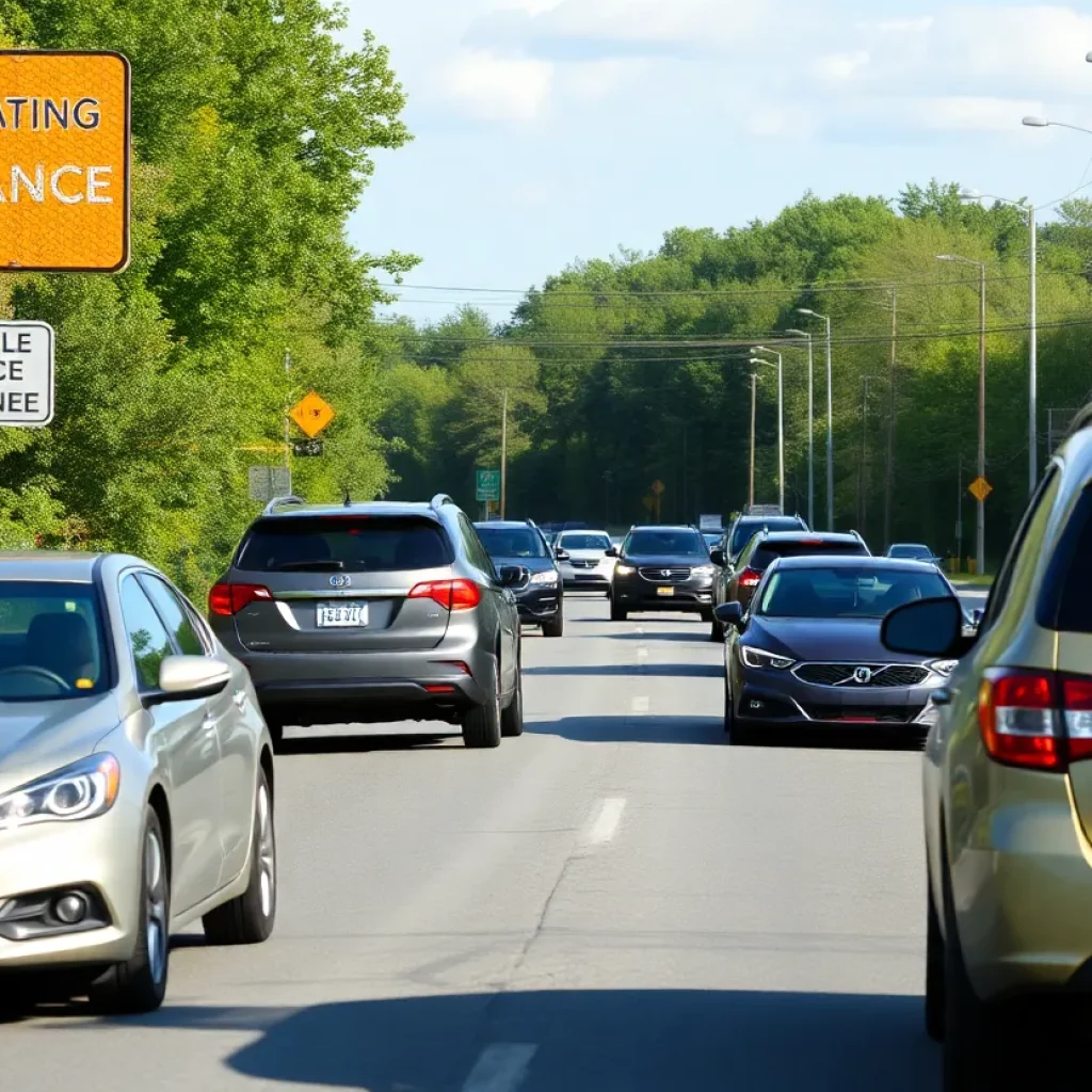 Diverse vehicles on a Michigan road under sunny skies