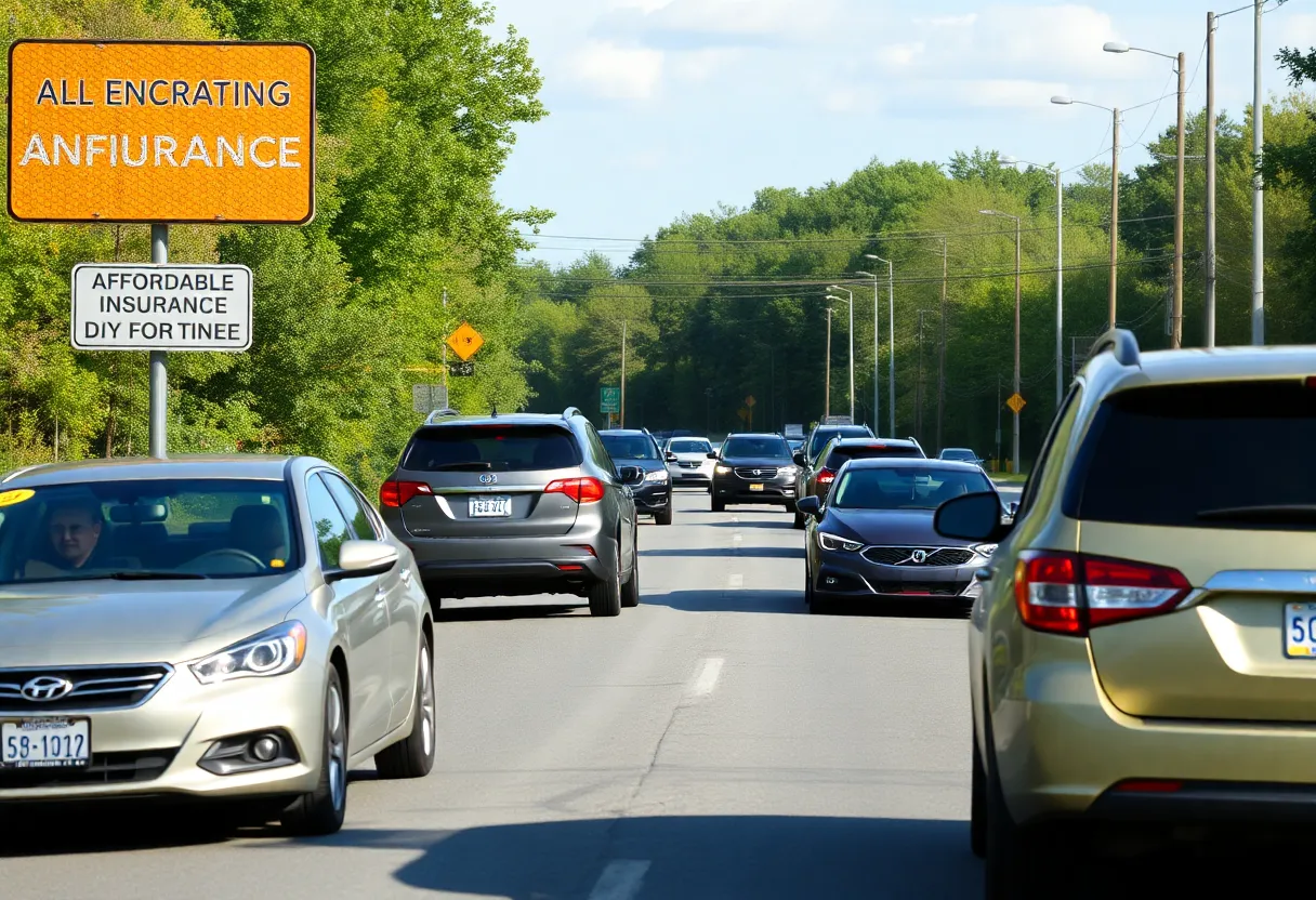 Diverse vehicles on a Michigan road under sunny skies