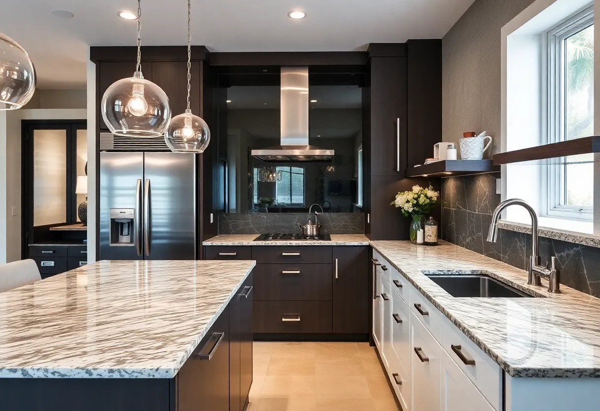 Beautiful modern kitchen featuring granite countertops