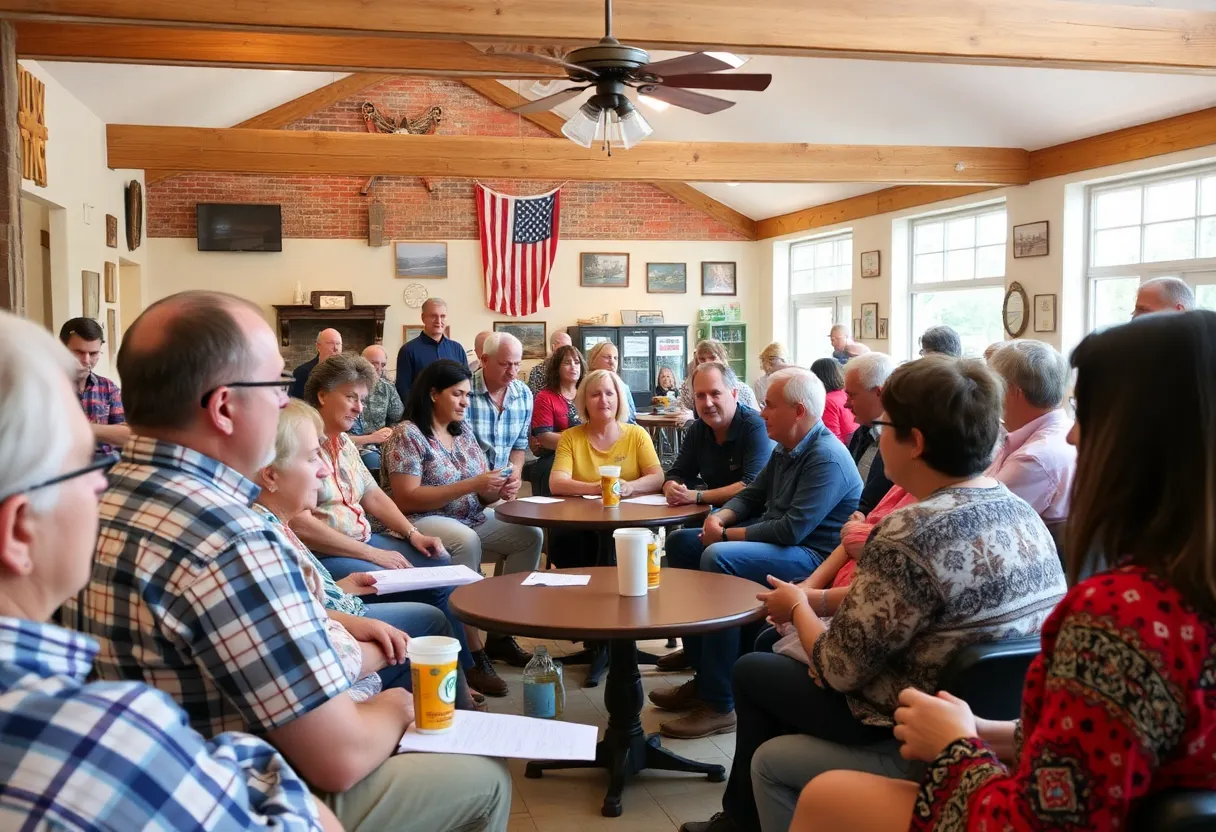 Community members engage in a discussion at a town hall meeting