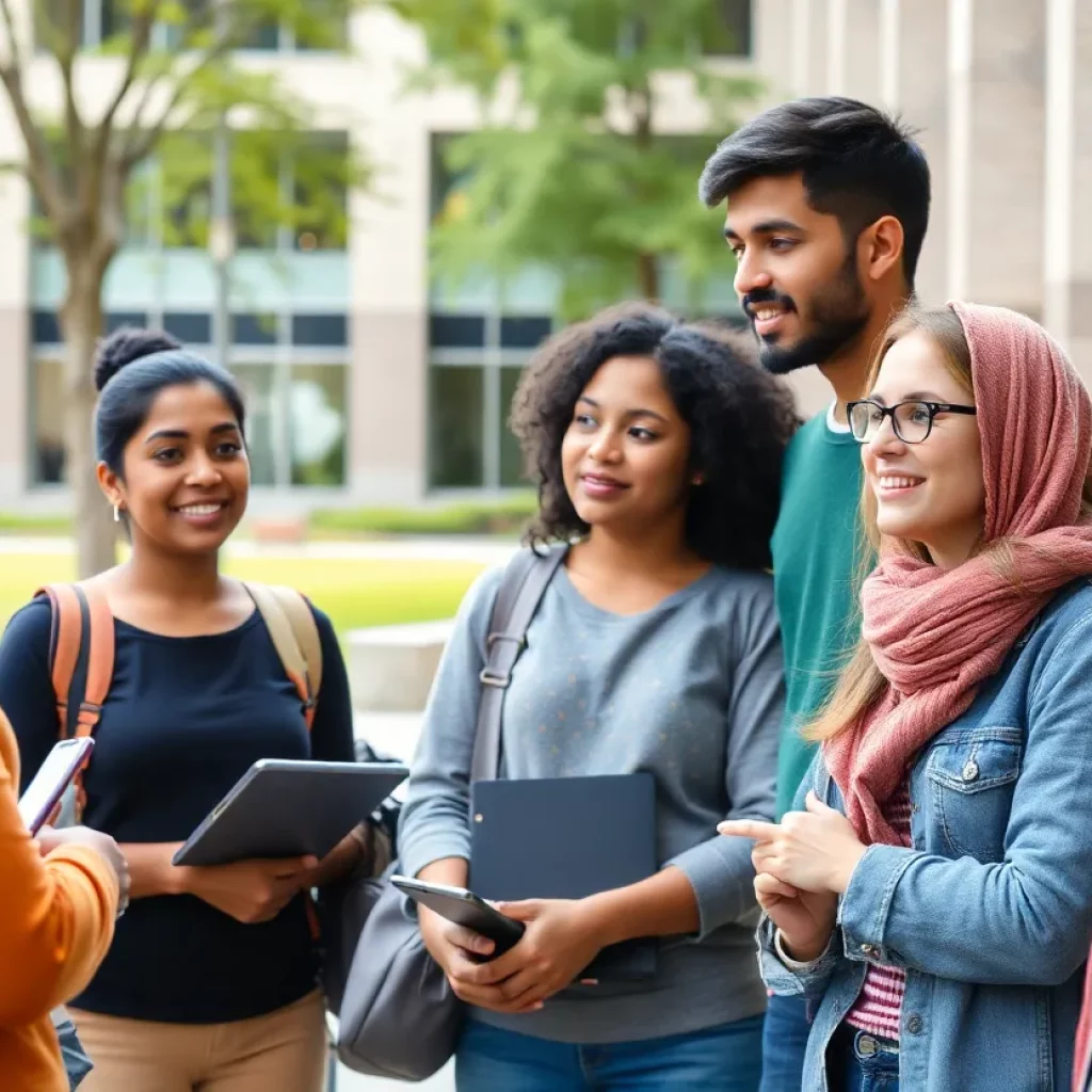 Students discussing diversity, equity, and inclusion in a university setting