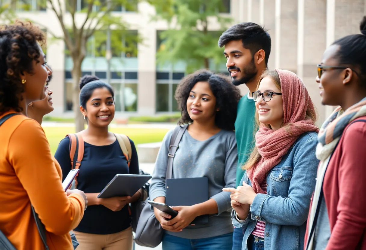 Students discussing diversity, equity, and inclusion in a university setting
