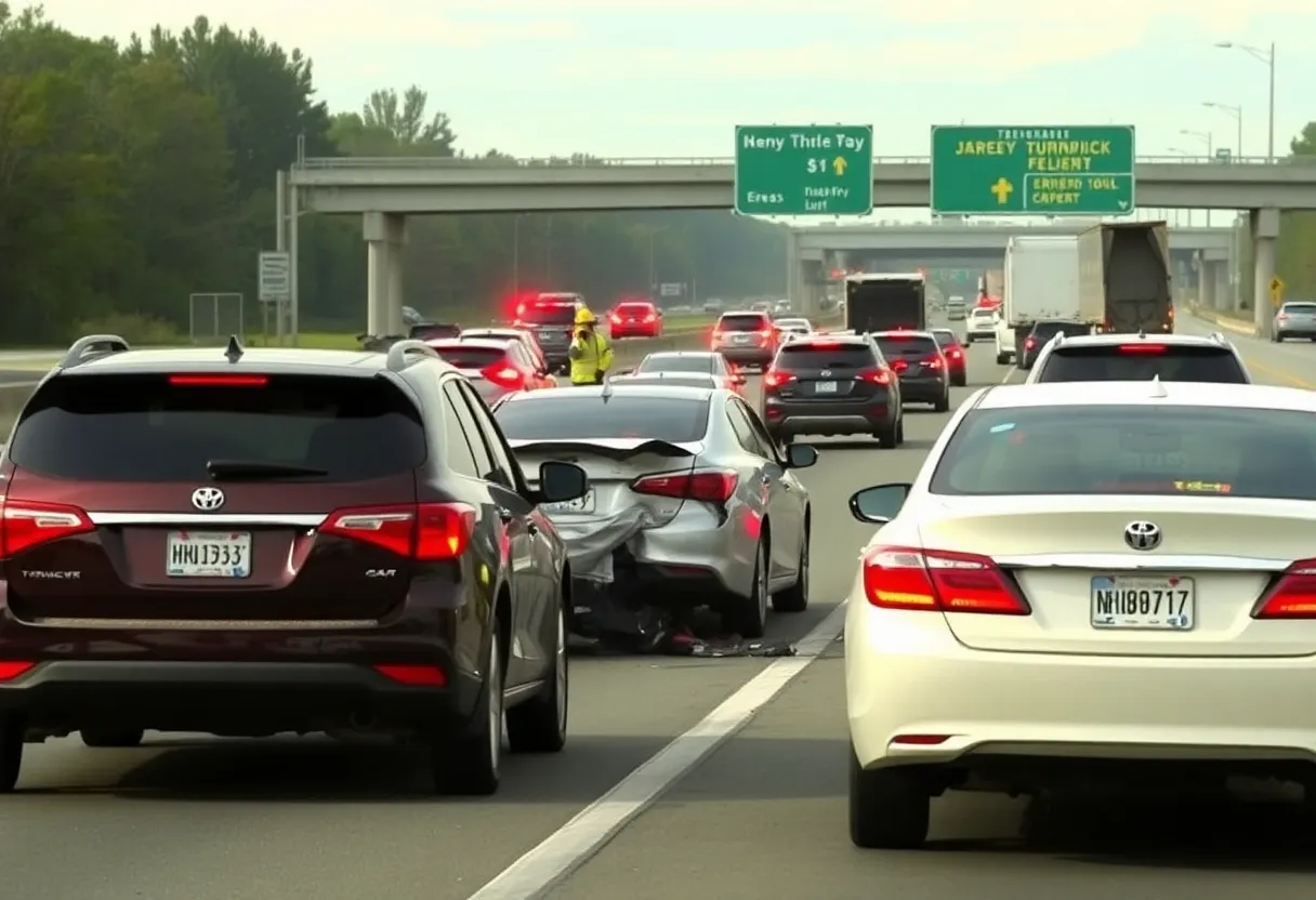 Traffic scene on New Jersey Turnpike after a two-car accident