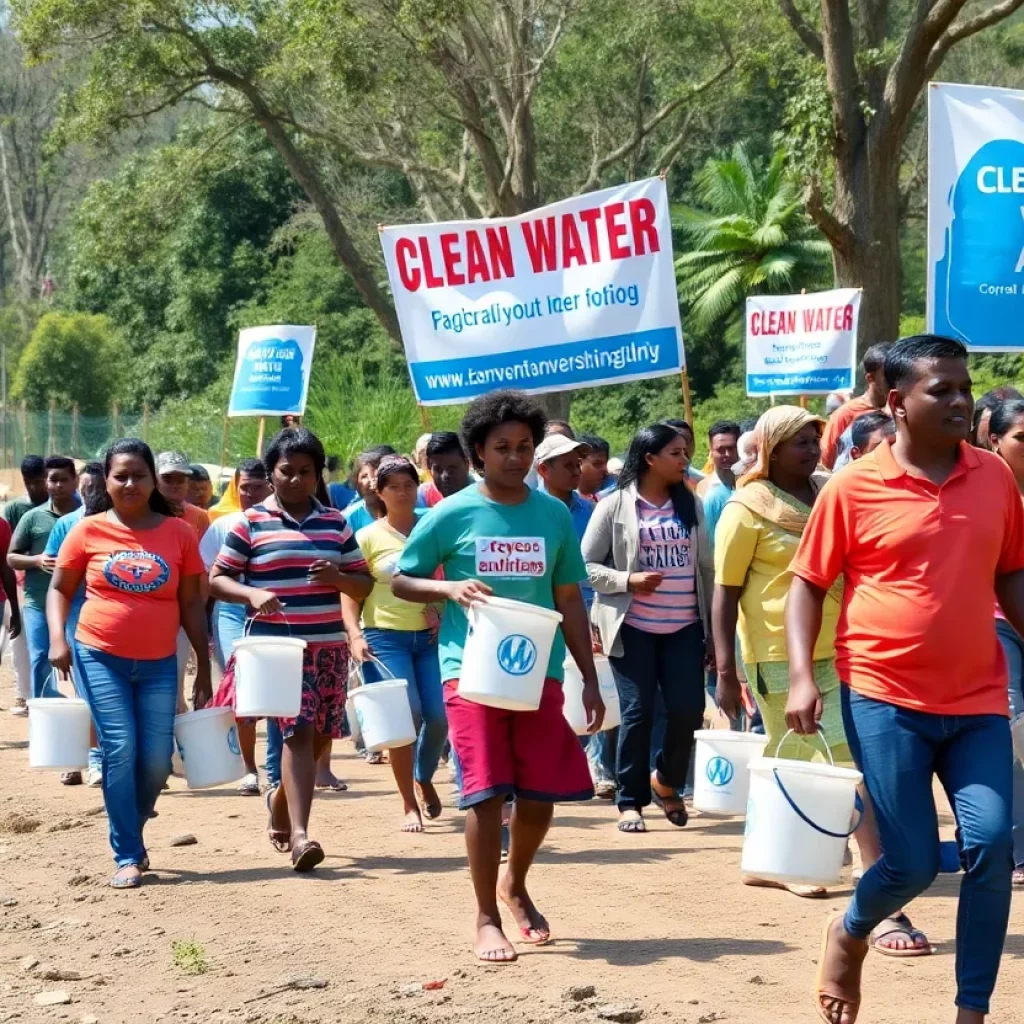 Participants walking in the Walk for Water event in North Charleston, carrying buckets.