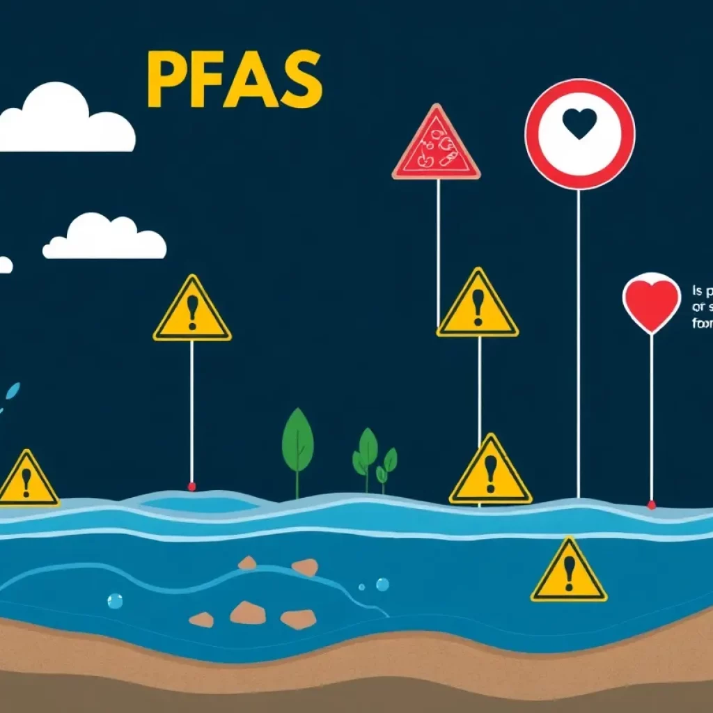 Illustration of PFAS contamination effects on water and health risks