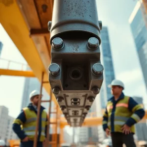 Engineers inspecting a structural connection at a construction site.