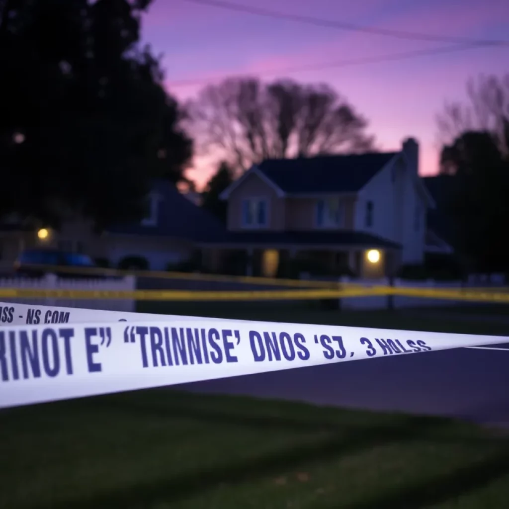 Police tape surrounding a quiet neighborhood residential area