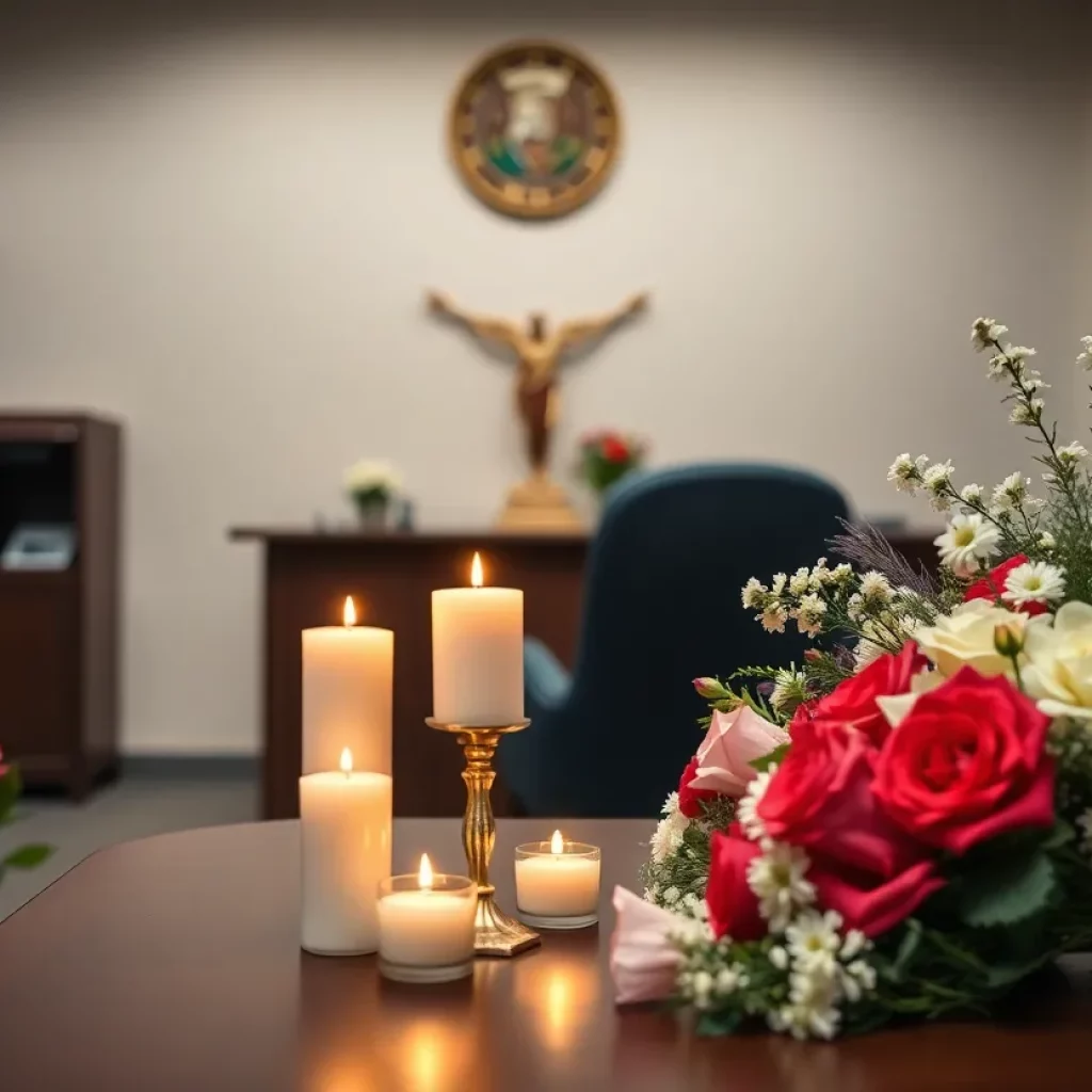 Tribute display for Jessica Aber in a legal office.