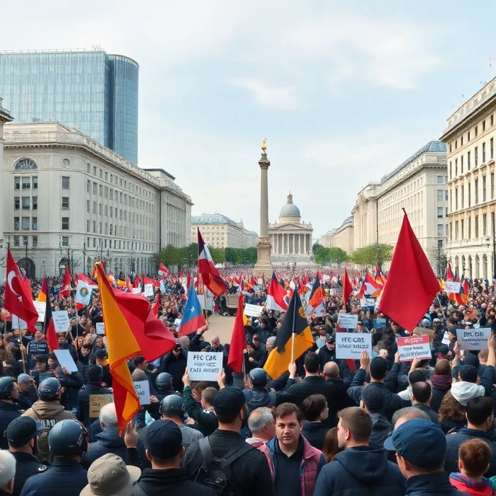 Crowd of protestors demonstrating in Turkey