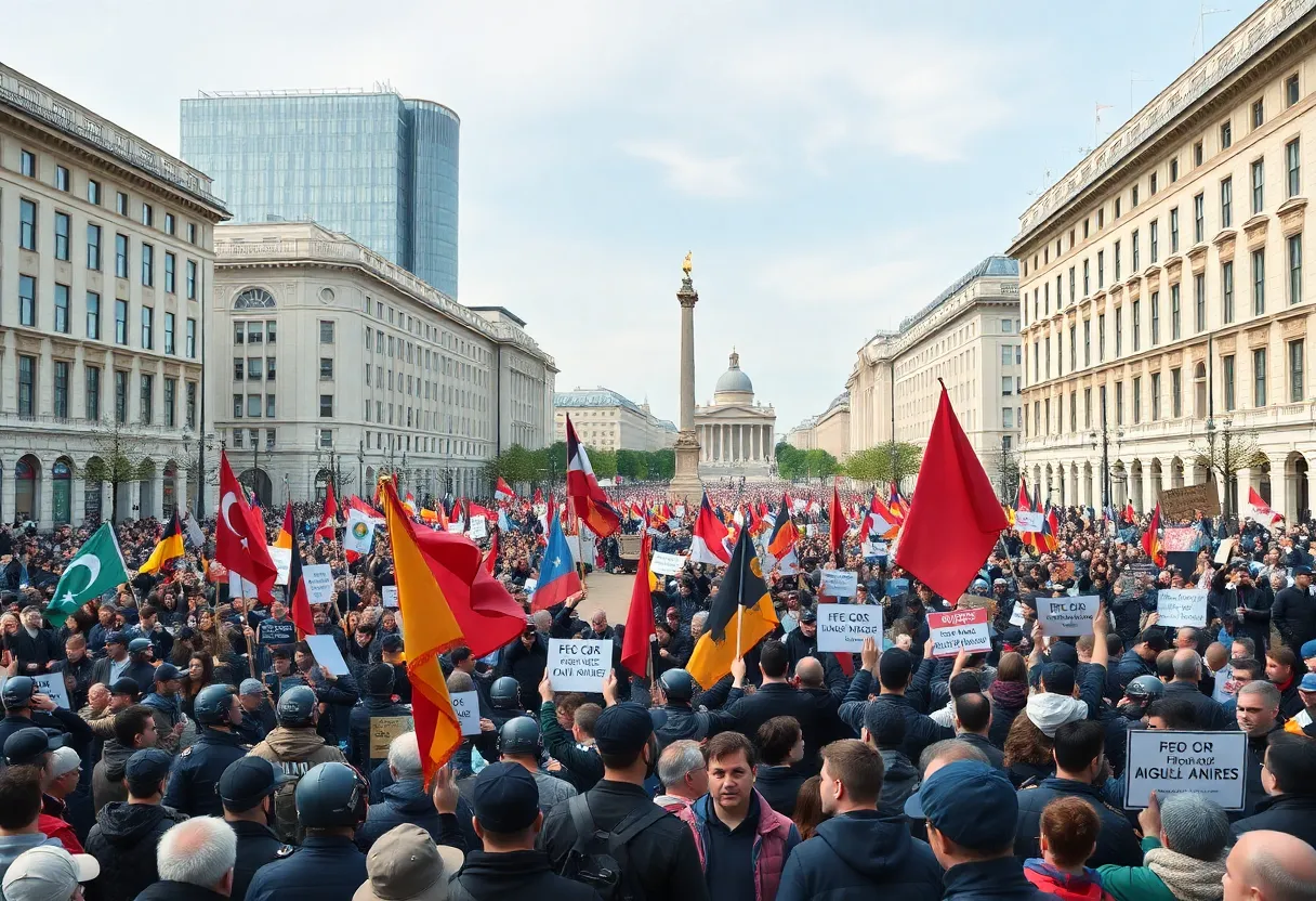 Crowd of protestors demonstrating in Turkey