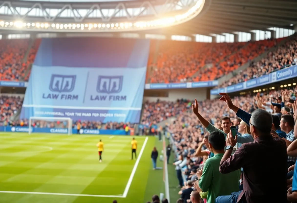 West Coast Trial Lawyers and LA Galaxy partnership banner at a soccer match