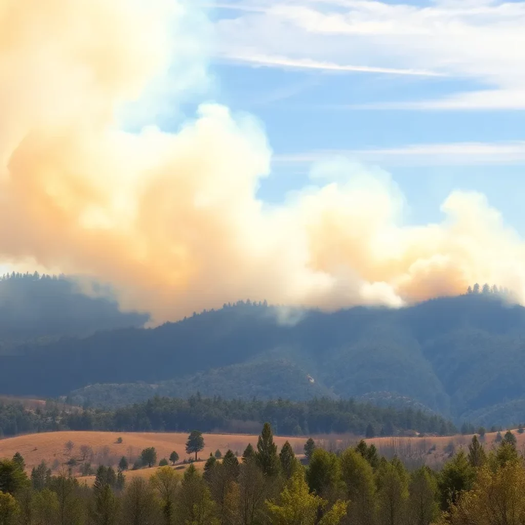 Landscape affected by wildfire smoke
