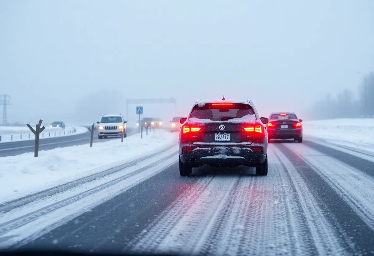 Snow-covered road representing hazardous driving conditions in Michigan
