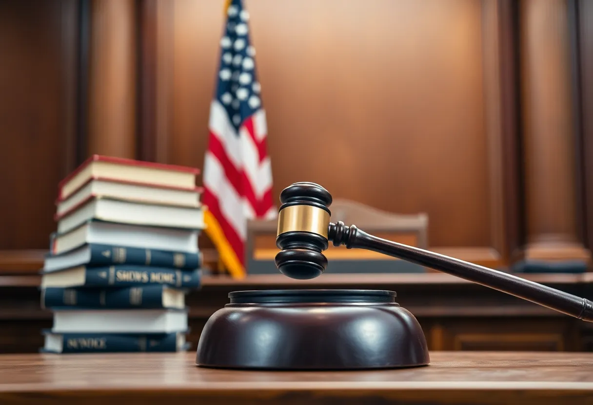 Courtroom with gavel and legal books