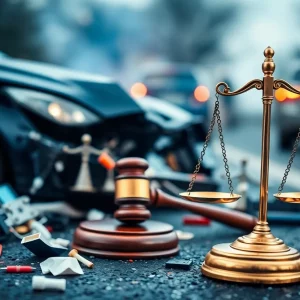 Sponsor Articles - Be the Charleston Sc Expert - AI Marketing Abstract representation of a road traffic accident with symbols of justice.