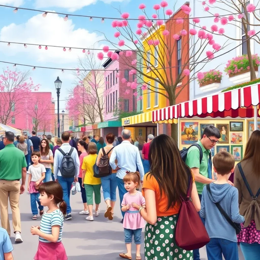 A vibrant collage of April events in Charleston SC including families enjoying activities, art walks, and food festivals.