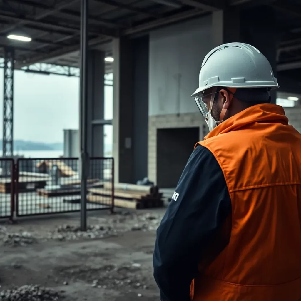 Construction site with asbestos safety signs