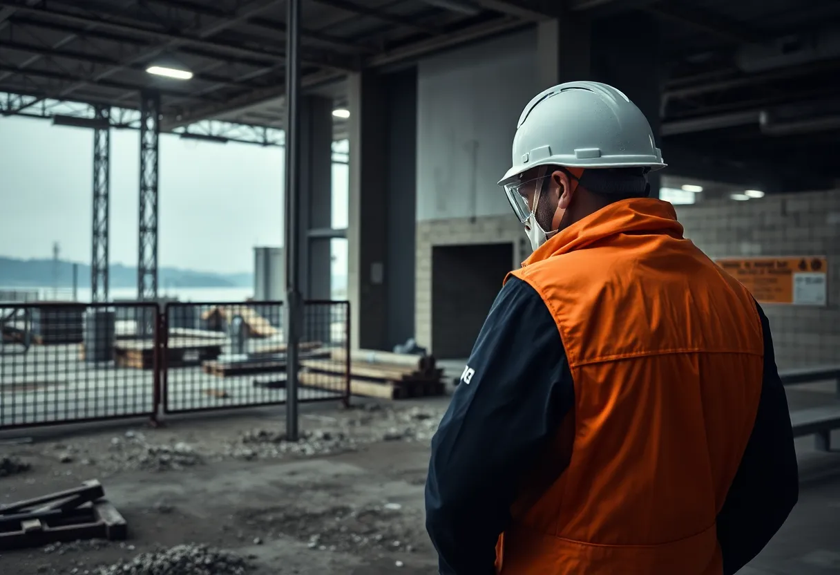 Construction site with asbestos safety signs