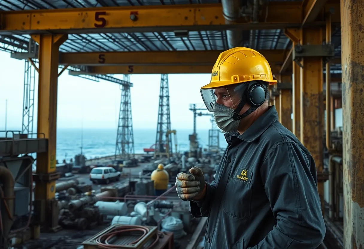 Workers in a hazardous environment with asbestos exposure risks