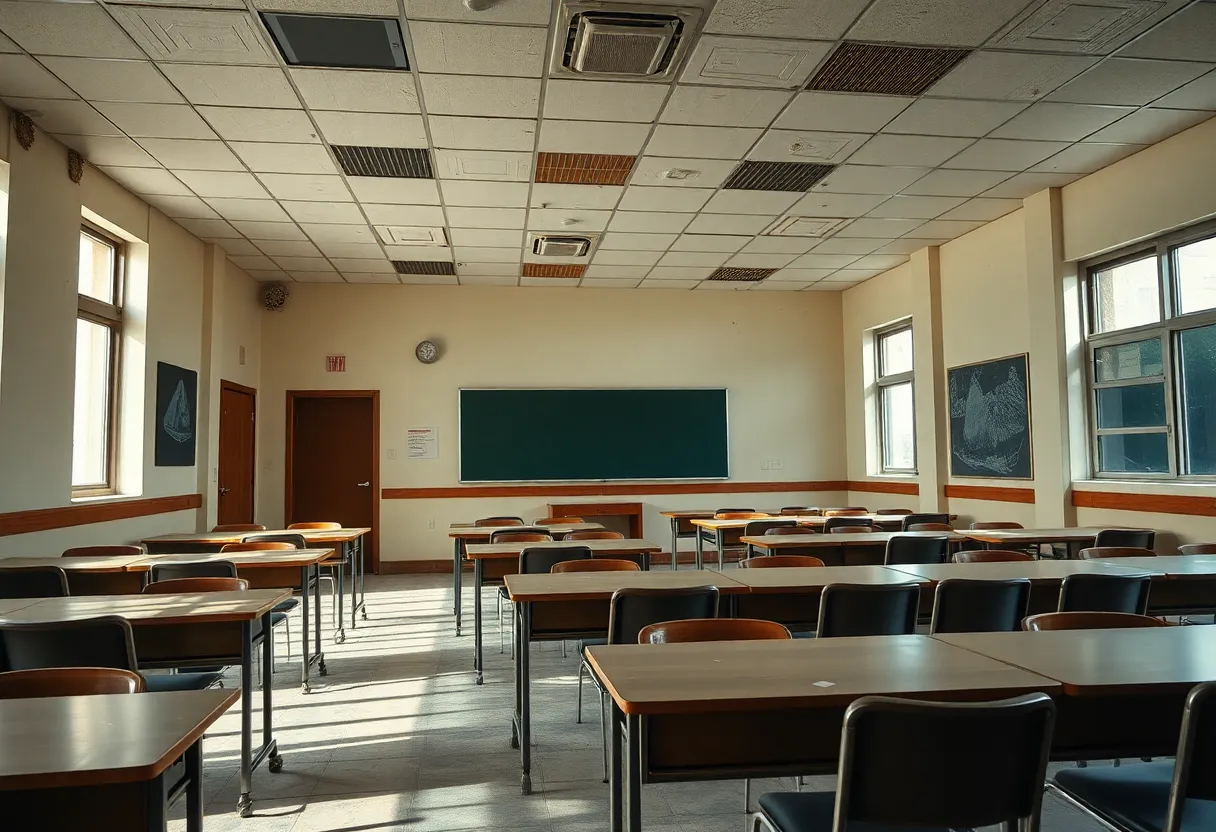 Potential asbestos hazards in an old university classroom