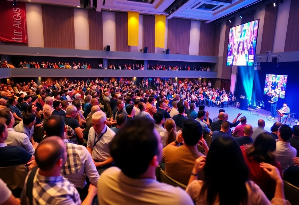 Audience engaging in a conference about mental well-being